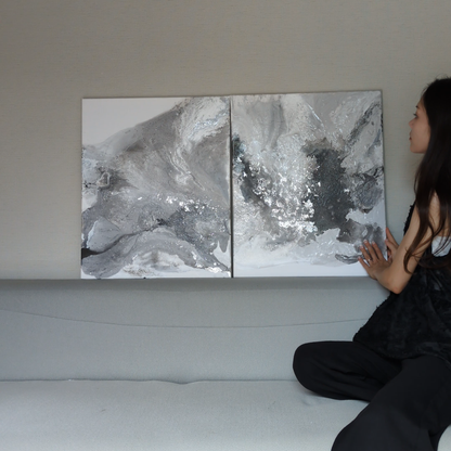 Quiet Umber｜Fluid Art Diptych｜F12 × 2