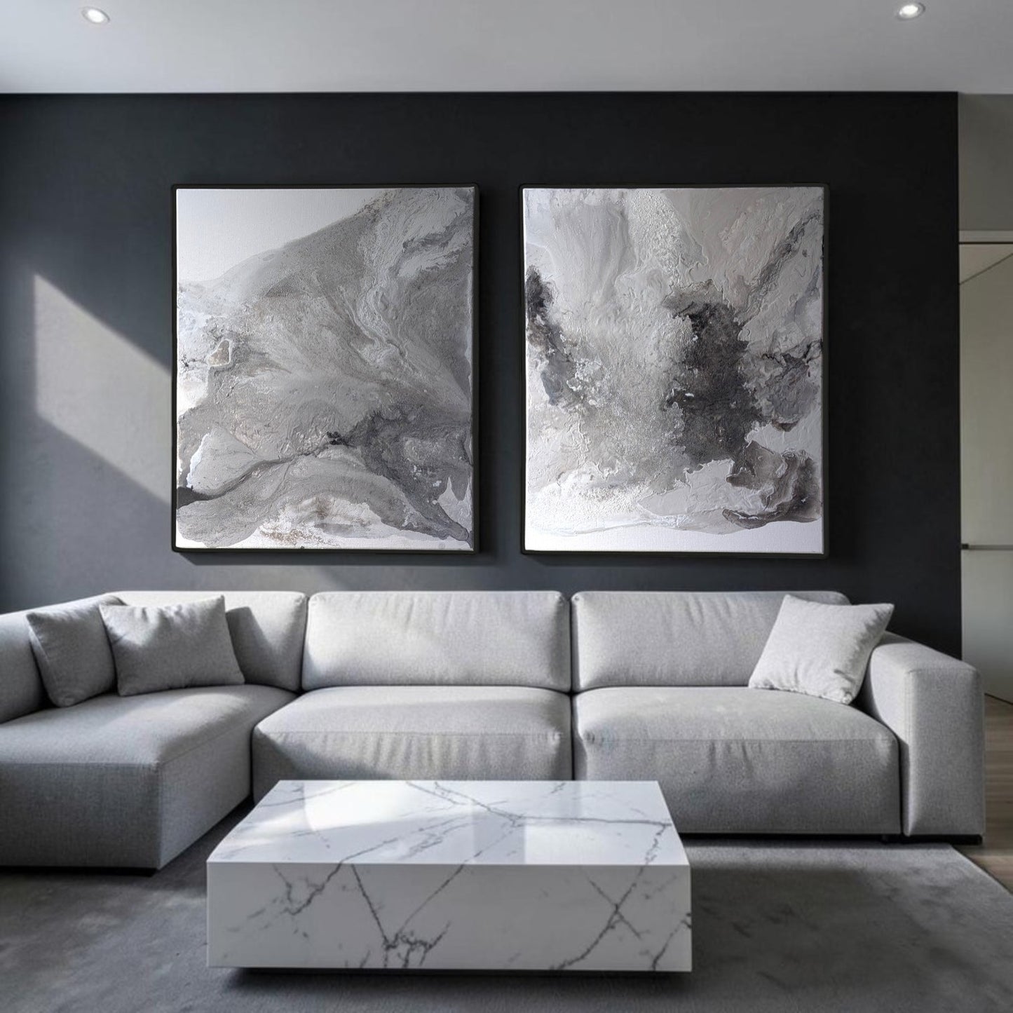Quiet Umber｜Fluid Art Diptych｜F12 × 2